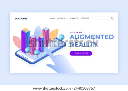 Isometric augmented reality concept landing page template vector design in eps 10