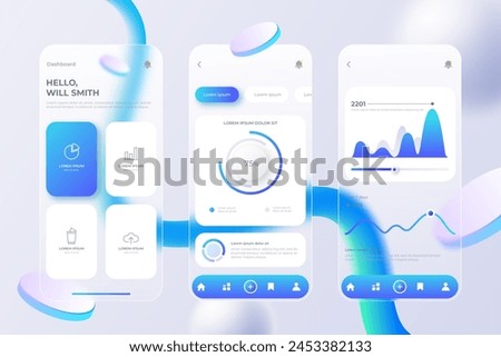 Gradient glassmorphism mobile app template vector design in eps 10