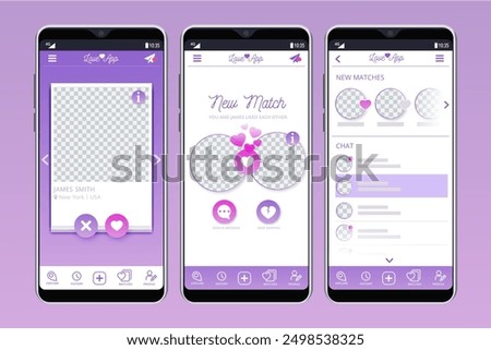 Dating app interface mobile screens vector design in eps 10