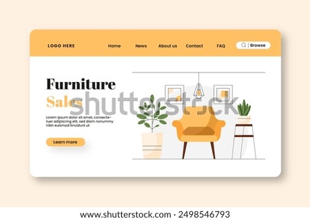 Flat furniture sale landing page vector design in eps 10