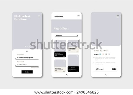 Furniture shopping app interface vector design in eps 10