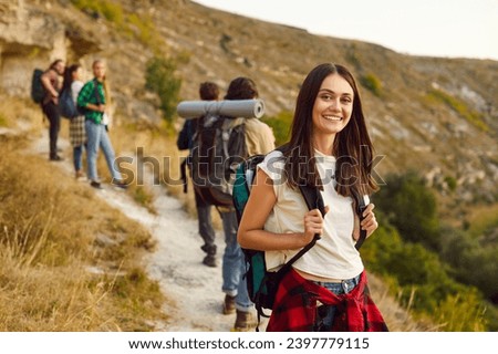 Similar – Image, Stock Photo Traveler standing on path in forest