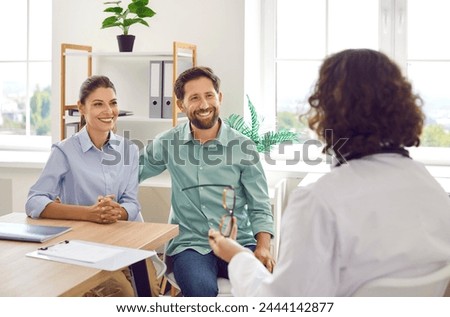 Similar – Image, Stock Photo Cheerful couple talking on video chat using laptop