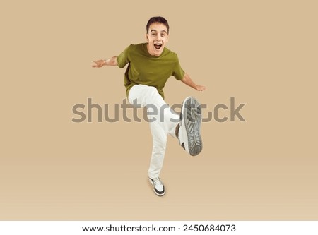 Similar – Image, Stock Photo A man is jumping into the pool somersault. Upside down, jump into the water.