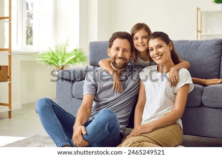 Similar – Image, Stock Photo Happy family on a camping trip relaxing in the autumn forest. Camper trailer. Fall season outdoors trip