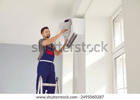 Image, Stock Photo Installation of an air source heat pump