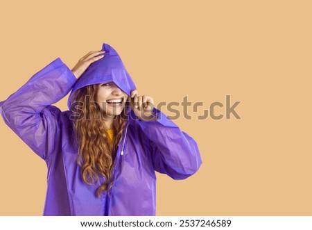 Similar – Image, Stock Photo Positive lady hiding under blanket at home