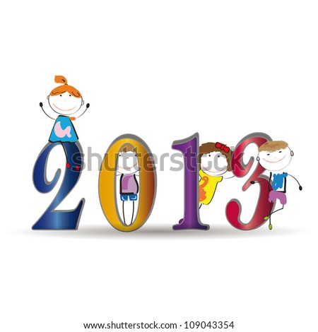 Cute Card On New Year 2013 With Happy Kids Stock Photo 109043354