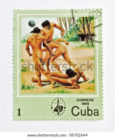 CUBA - CIRCA 1985: A stamp printed in Cuba show old life of American indian, series, circa 1985