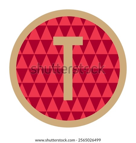 A clean and sophisticated vector featuring a gold letter T within a red circular design, highlighted by a sleek gold outer border. Ideal for logos, icons, or artistic themes.