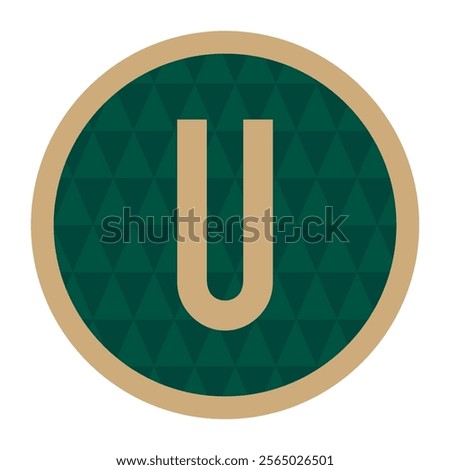 Elegant Geometric Letter U Icon - Circular Green Background with Gold Outer Border, Featuring a Bold U for Monograms, Stylish Branding, or Modern Art Projects