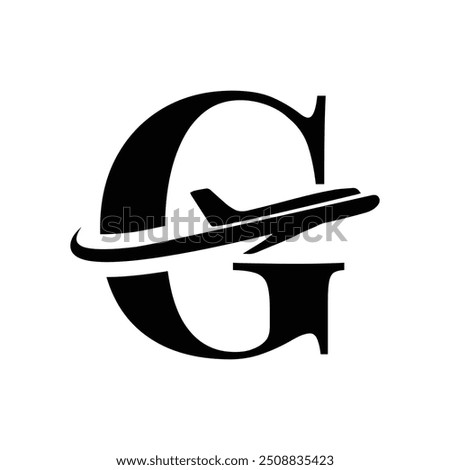 Letter G with Aeroplane icon. Initial letter G with airplane Logo Design. Airline, airplane, aviation, travel logo template.