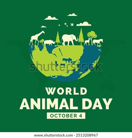 World Animal Day 4 October, World Animal Day Poster with green background, Group of animals icon