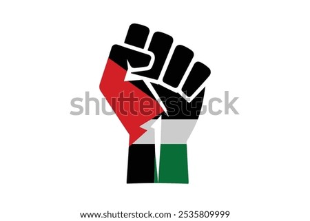 Fist with Palestinian flag, Palestine flag vector illustration for free Palestine compaign, White background graphic of a flag for Israel vs Palestine crisis. 