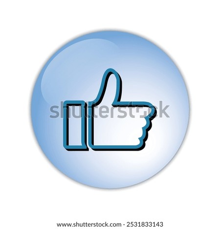 Thumbs-up button with outline design, round shape, and blue-white gradient fill