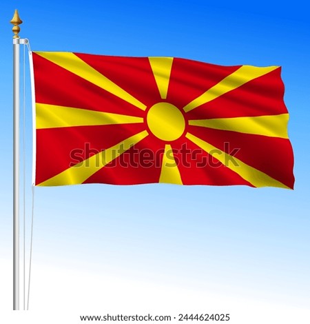 North Macedonia official national waving flag, european country, vector illustration