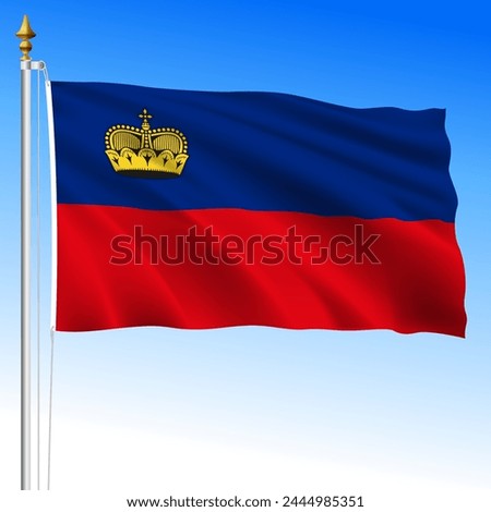 Liechtenstein official national waving flag of the principality, european country, vector illustration