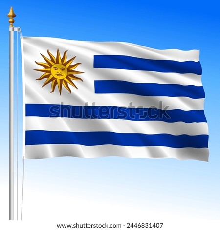 Uruguay, official national waving flag, south america, vector illustration