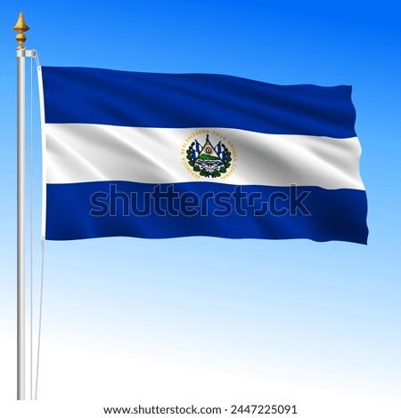 El Salvador, official national waving flag, american country, vector illustration