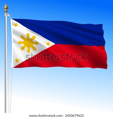Philippines, official national waving flag, asiatic country, vector illustration
