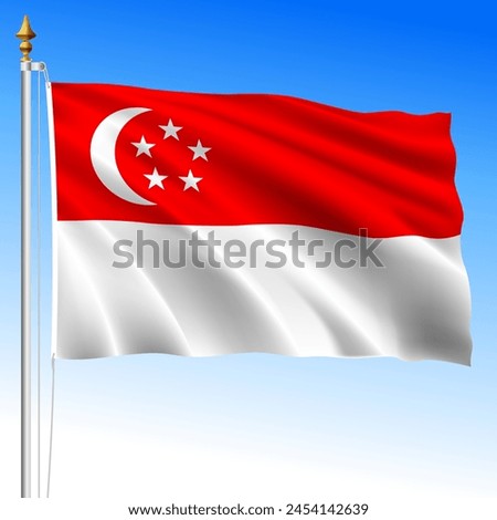 Singapore official national waving flag, asiatic country, vector illustration