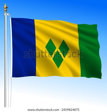 Saint Vincent and the Grenadines, official national waving flag, american country, vector illustration