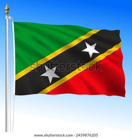 Saint Christopher and Nevis, Saint Kitts, official national waving flag, caribbean, vector illustration