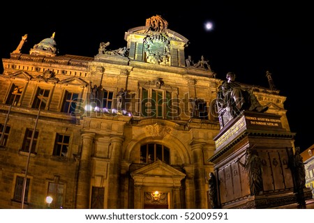 Night view on Dresden Court of Appeal and Monument to Frederick Augustus I of Saxony