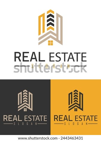 A realistic real estate logo captures the essence of the industry by incorporating tangible elements like houses, buildings, or keys,real estate logo design with golden color.