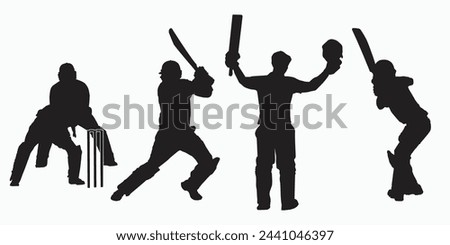 Batsman pose or Century celebration or cover drive or open helmet celebration or Batsman shadow art. Cricket player playing cricket vector illustration. Batsman in field silhouette. Batting man.