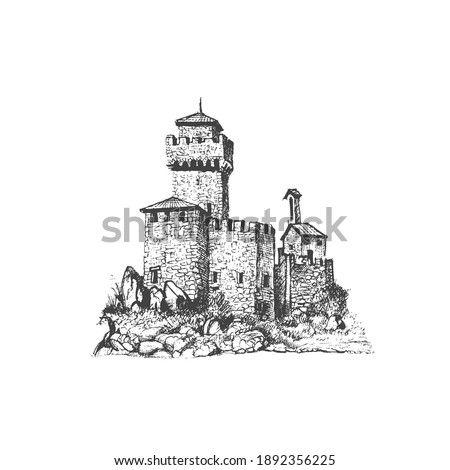 Medieval castle. Vector drawing, sketch