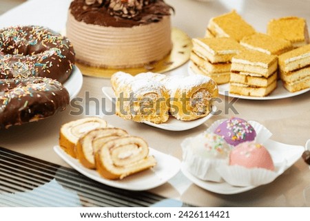 Image, Stock Photo Various sweet bakery products in basket