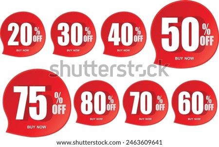 Different percent discount sticker discount price tag set.up to 20, 30, 40, 50, 60, 70 , 75, 80 percentage vector illustration , 