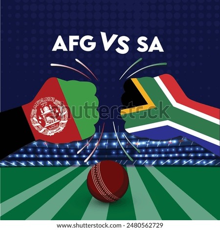 Afghanistan vs South Africa Match , South Africa vs Afghanistan cricket match ,Cricket match concept with creative illustration of participants clashing style hands on stadium