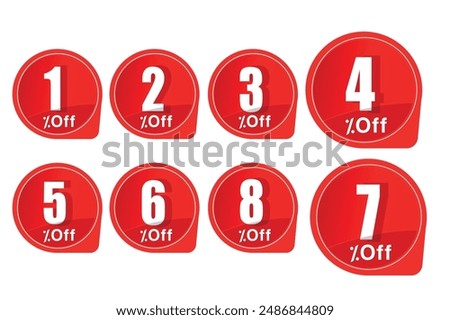 Different percent discount sticker discount price tag set.up to 1, 2, 3, 4, 5, 6, 7 , 8 percentage vector illustration ,
