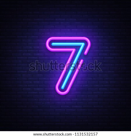 Number seven symbol neon sign vector. Seventh, Number seven template neon icon, light banner, neon signboard, nightly bright advertising, light inscription. Vector illustration