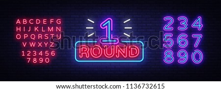 First Round is a neon sign vector. Boxing Round 1 bout, neon symbol design element Illustration neon bright, light banner. Vector Illustration. Editing text neon sign