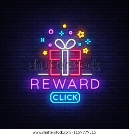 Reward Neon Sign Vector. Gift neon sign, Win super prize design template, modern trend design, night neon signboard, night bright advertising, light banner, light art. Vector illustration