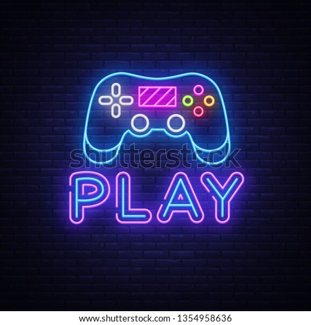 Gaming neon sign vector. Play Design template neon sign, light banner, neon signboard, nightly bright advertising, light inscription. Vector illustration