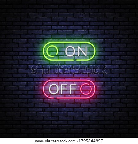 Button On Off neon sign vector design template. Button On Off neon design, light banner, design element, night bright advertising, bright sign. Vector illustration