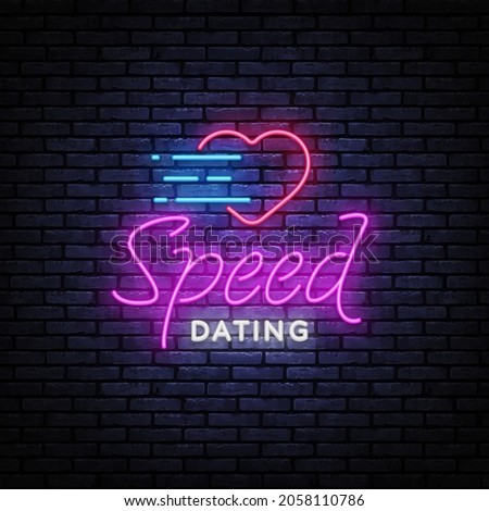 Speed Dating Neon Text Vector. Beautiful template for banner design. Modern speed dating, great design for any purposes. Love symbol. Modern background vector illustration