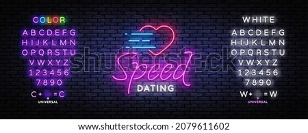 Speed Dating Neon Text Vector. Beautiful template for banner design. Modern speed dating, great design for any purposes. Love symbol. Editing text neon sign