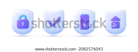 Cyber Security 3d collection. Security 3d cartoon vector illustration. Shield icons. Isolated cartoon vector illustration. Money guarantee. Phone icon set