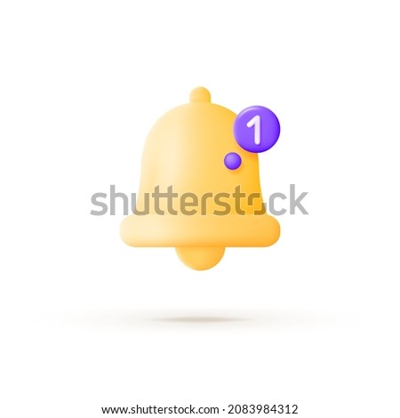 Yellow 3D bell icon. Social media notice event reminder. Message notification icon. Simple illustration. Isolated object. Call icon vector