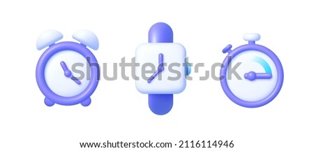 Clock 3d in realistic style on white background. Vintage clock 3d, great design for any purposes. 3d render realistic vector icon. White background. Business concept