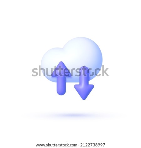 3d clouds arrow for concept design. Technology security. Cloud computing. Business icon. 3d vector icon. Data storage. Arrow vector icon. Abstract digital background. Blue background