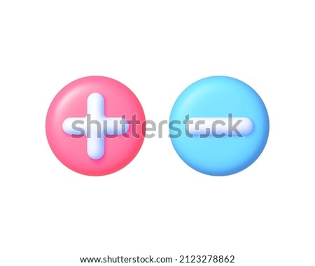 Plus minus in 3d style on white background. 3d cartoon vector icon.