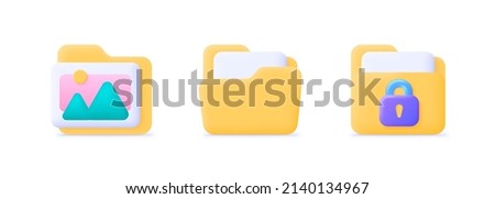 3d folder set for web design. Yellow folder 3d icon. Vector set illustration. 3d vector icon illustration