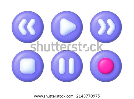 Video player, web page, play button. Isolated icon set. Modern button for concept design. 3d render illustration