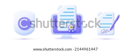 Copyrighting in 3d style on white background. Vector certificate icon. Realistic 3d symbol. Creative concept. Vector set illustration